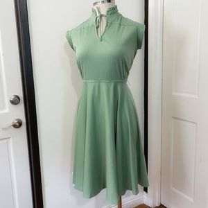 Vintage Pleated Bodice Circle Midi Dress Light Mint Light Green